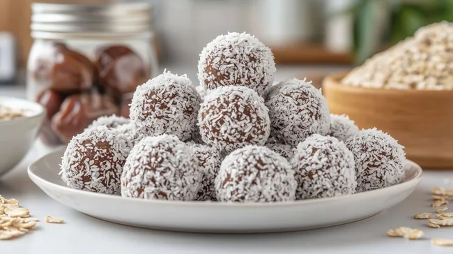 Leckere, selbstgemachte Kokosbällchen mit Kokosraspeln