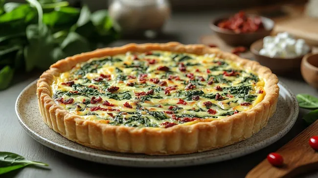 Leckere Spinat-Quiche mit getrockneten Tomaten