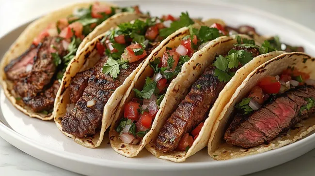 Leckere Steak-Tacos mit Salsa und Kräutern