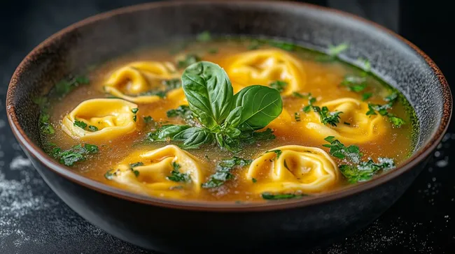 Leckere Tortellini-Suppe mit frischen Kräutern