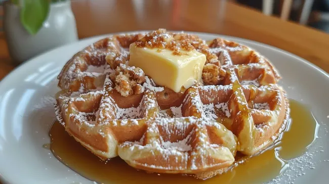 Leckere Waffel mit Butter und Ahornsirup
