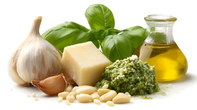 Leckere Zutaten für hausgemachten Basilikum-Pesto