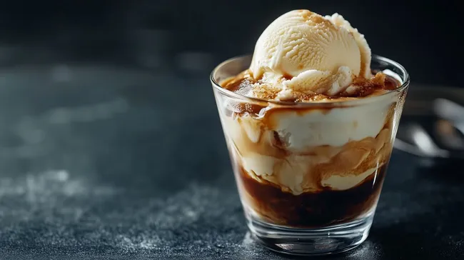 Leckerer Affogato mit schmelzendem Vanilleeis