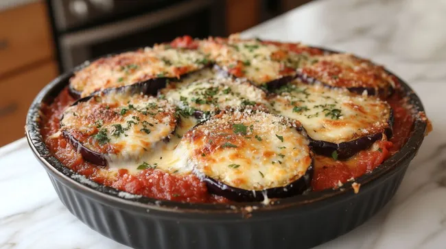 Leckerer Auberginen-Parmesan mit Tomaten-Gemüse-Auflauf