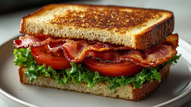 Leckerer Bacon-Tomaten-Salat-Sandwich in appetitlicher Nahaufnahme