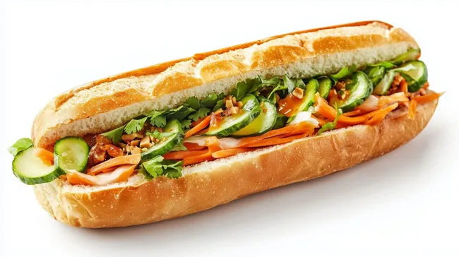 Leckerer Banh Mi Sandwich mit Gemüse und Kräutern