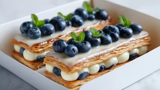 Leckerer Blaubeer-Milch-Schnitten Dessert