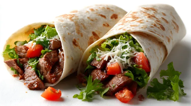 Leckerer Burrito mit Rindfleisch und Gemüse