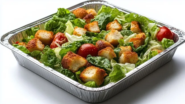 Leckerer Caesar-Salat in moderner Schale