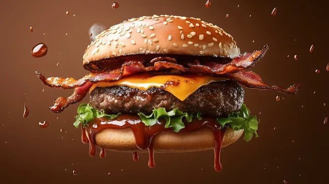 Leckerer Cheeseburger mit knusprigem Bacon und BBQ-Sauce