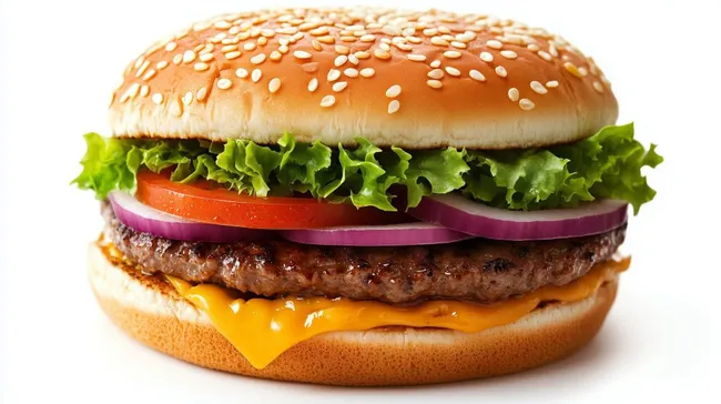 Leckerer Cheeseburger vor weißem Hintergrund