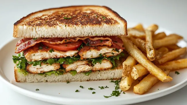 Leckerer Clubsandwich mit knusprigem Bacon und Hühnchen