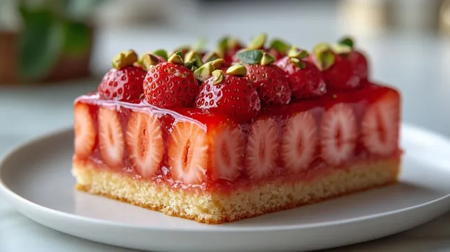 Leckerer Erdbeerblechkuchen mit Pistazien