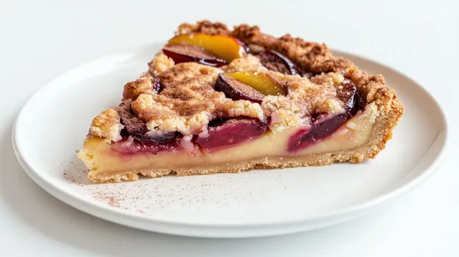 Leckerer fruchtiger Obstkuchen auf weißem Teller