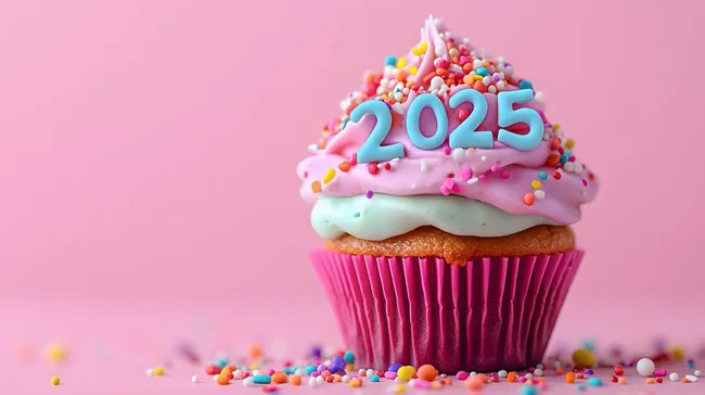 Leckerer Geburtstagskupcake mit bunten Zuckerdekorationen