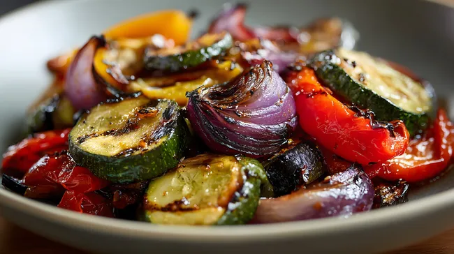 Leckerer Gemüsesalat mit gegrillter Paprika und Zwiebel