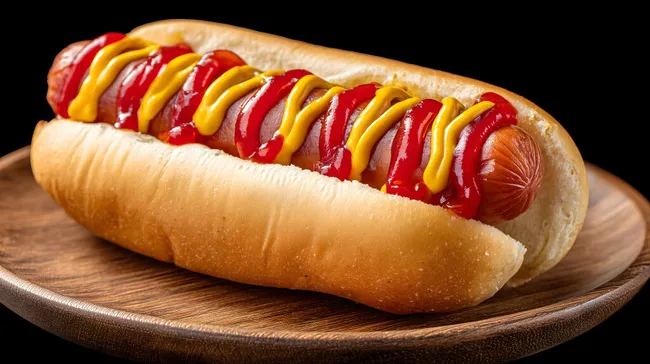 Leckerer Grillwurst-Hotdog mit Senf und Ketchup