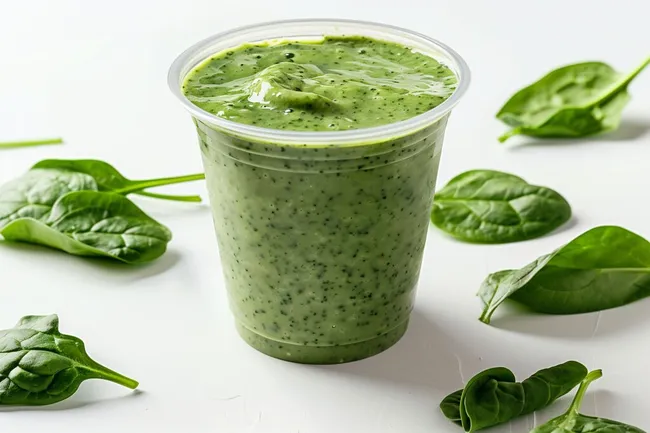 Leckerer grüner Smoothie mit Spinatblättern