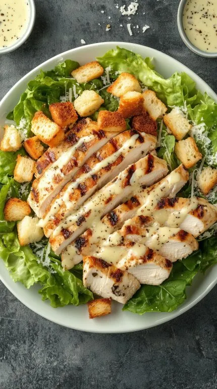 Leckerer Hähnchen-Salat auf frischem Grün