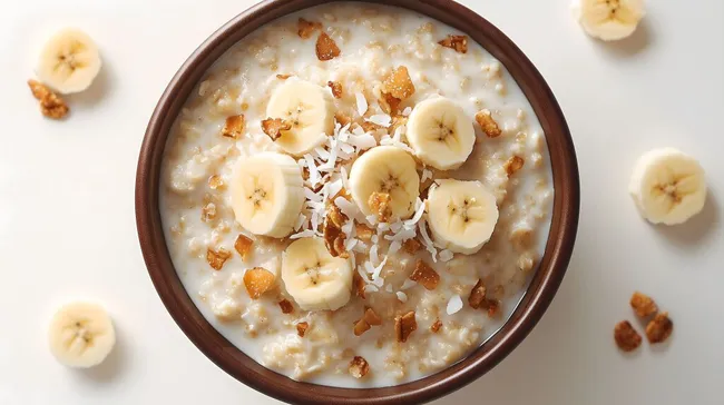 Leckerer Haferbrei mit Bananen und Walnüssen