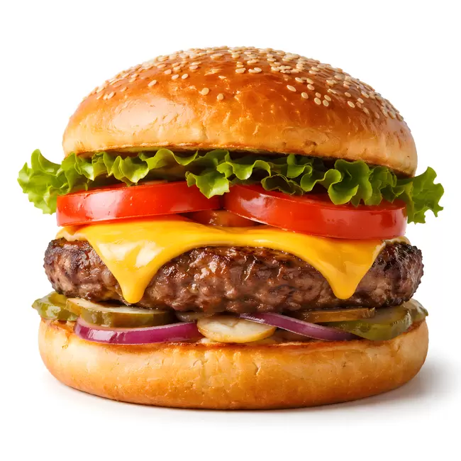 Leckerer Hamburger mit Käse, Tomaten und Salat