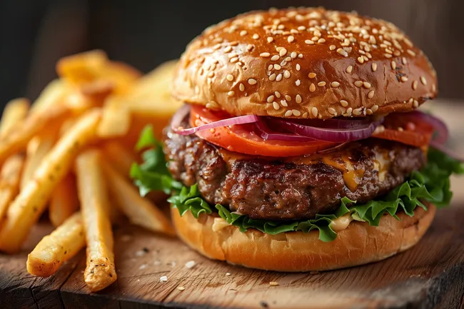 Leckerer Hamburger mit Pommes