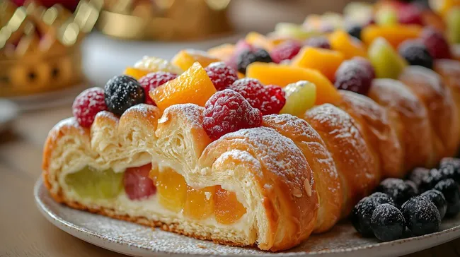 Leckerer Hefekuchen mit bunten Früchten