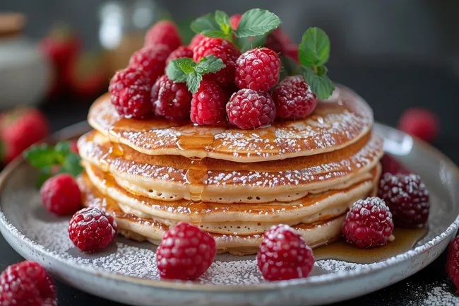Leckerer Himbeer-Pfannkuchen-Stapel