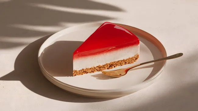 Leckerer Käsekuchen mit glänzendem roten Fruchtspiegel