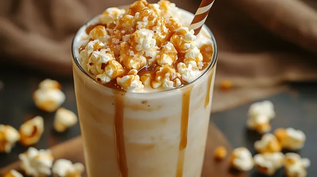 Leckerer Karamell-Popcorn-Milchshake mit Sahne