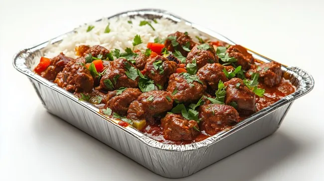 Leckerer Lamm-Curry mit Basmatireis in Alu-Schale