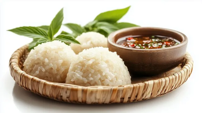 Leckerer laotischer Klebreis mit würziger Dip-Sauce