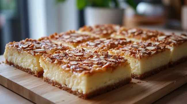 Leckerer Mandel-Butterkuchen auf rustikalem Holzbrett