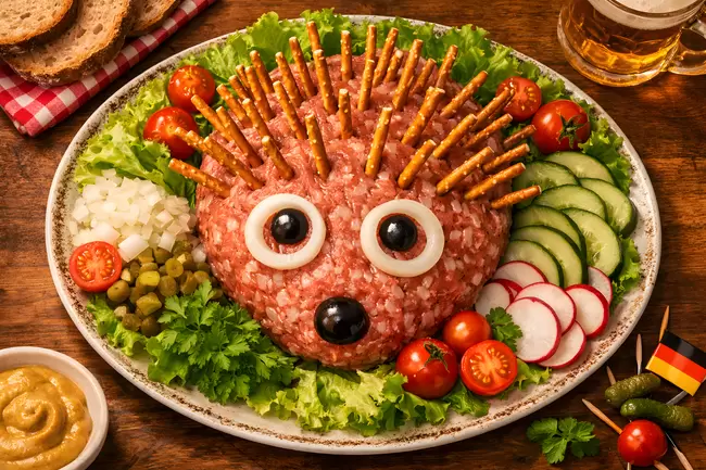 Leckerer Mett-Igel mit Salzstangen