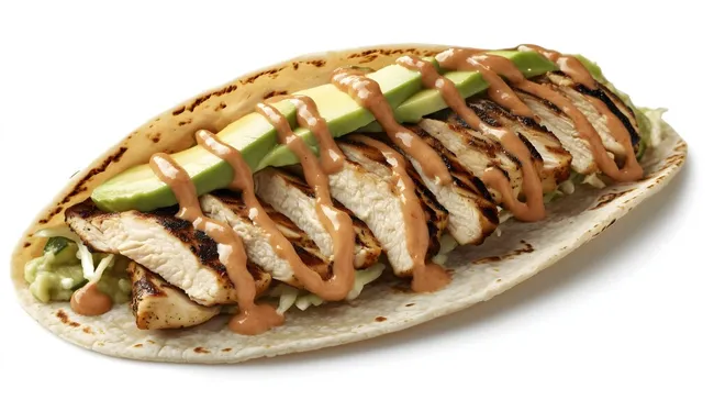 Leckerer mexikanischer Taco mit gegrilltem Hähnchen und Avocado