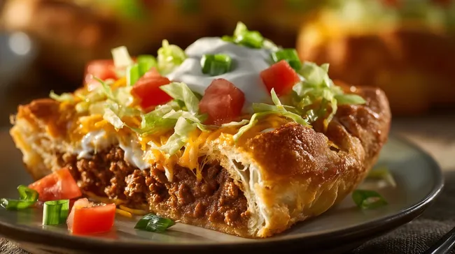 Leckerer, mit Hackfleisch gefüllter Taco-Bake mit frischen Gemüsegarnituren