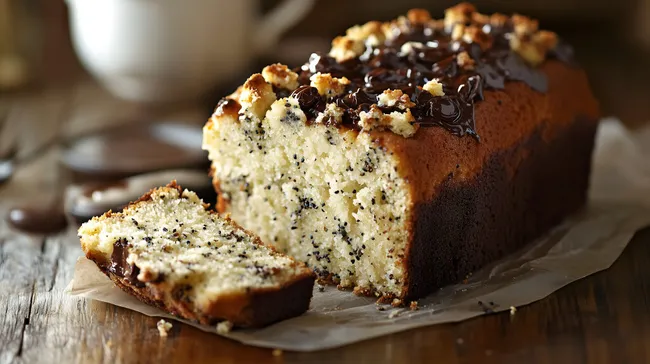 Leckerer Mohnkuchen mit Schokoladenglasur