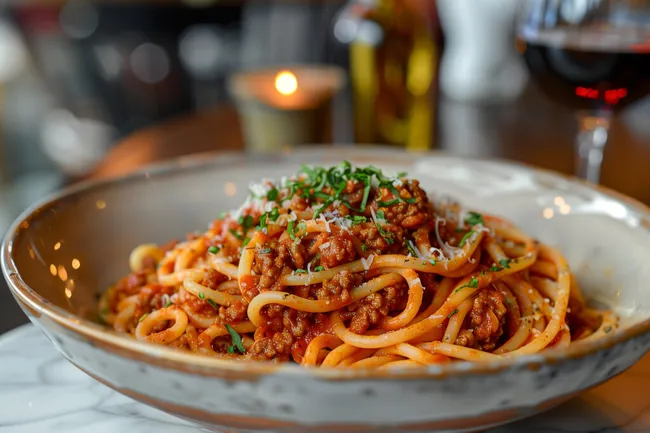 Leckerer Nudeln mit Bolognese-Sauce