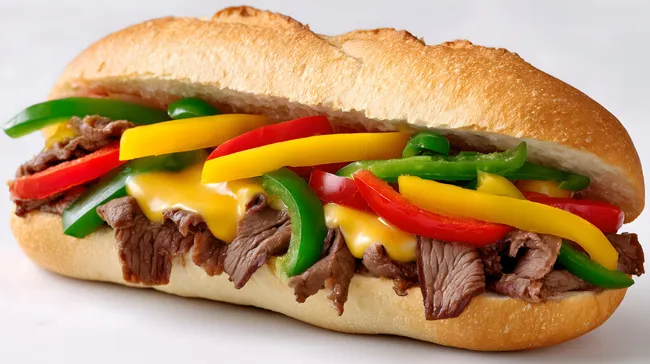 Leckerer Philly-Cheese-Steak-Sandwich mit buntem Paprika
