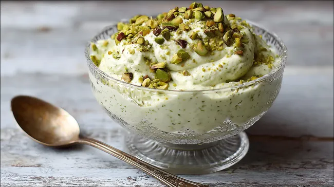 Leckerer Pistazien-Dessert-Snack in eleganter Glasschale