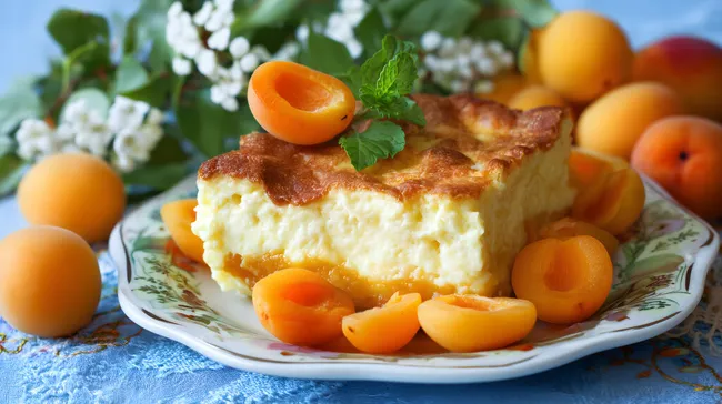 Leckerer Quarkauflauf mit süßen Aprikosen