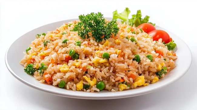 Leckerer Reisteller mit Gemüse und Ei