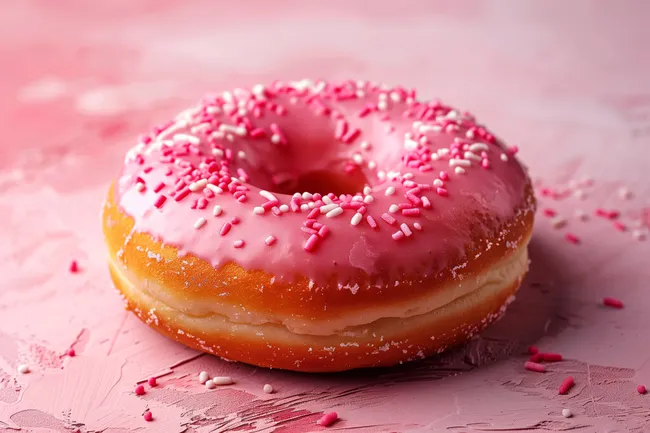 Leckerer rosa Donut mit bunten Streusel