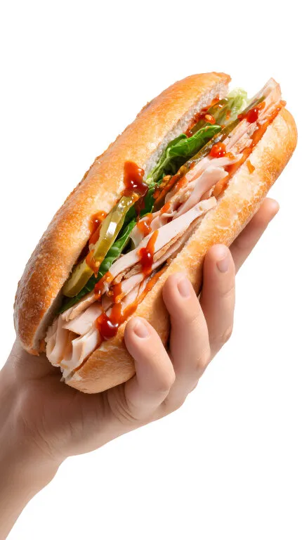 Leckerer Sandwichwraphalb in Nahaufnahme gehalten