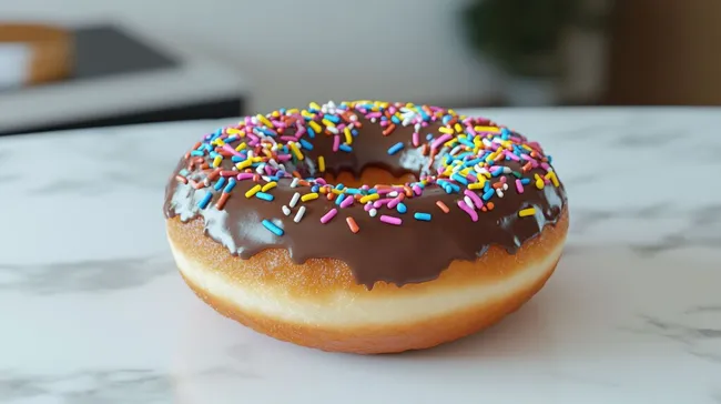 Leckerer Schokoladen-Donut mit bunten Streuseln