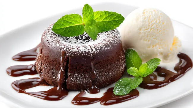 Leckerer Schokoladen-Lava-Kuchen mit Vanilleeis