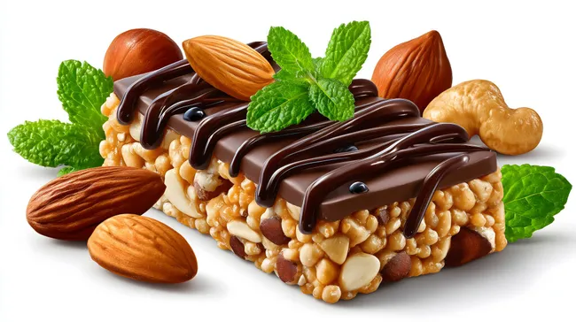 Leckerer Schokoladenriegel mit Nüssen und Minze