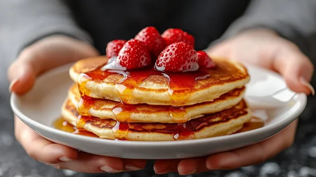 Leckerer Stapel Buttermilchpfannkuchen mit Erdbeeren