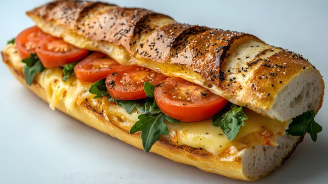 Leckerer Tomaten-Mozzarella-Sandwich mit Rucola