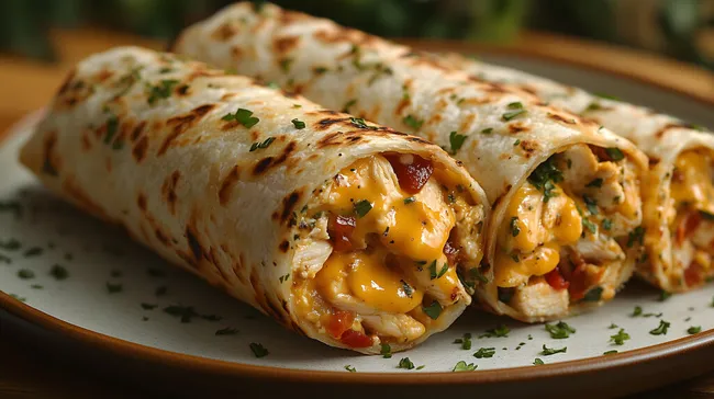 Leckerer überbackener Chicken-Burrito mit Käse